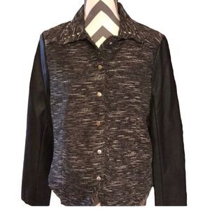New Directions Jacket Small Black & White With Faux Leather Sleeves
